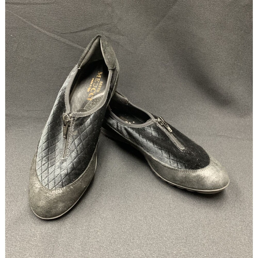 Sesto Meucci Shoes Black Suede Quilted Velvet Italy Besie Slip On Comfort Sz 6N